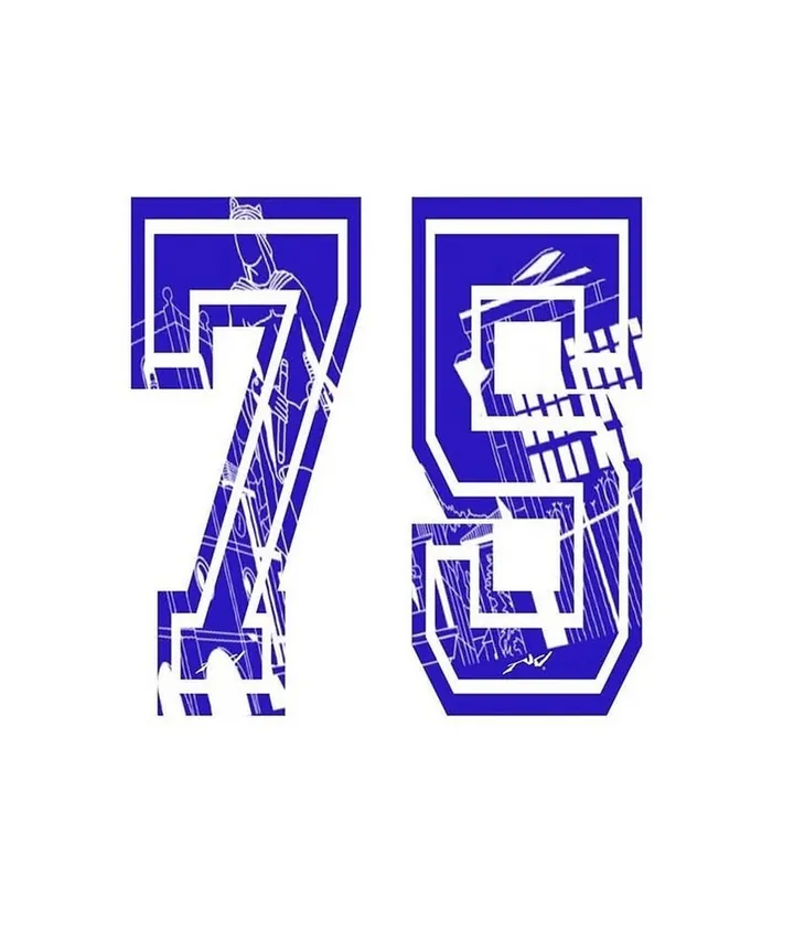 Detalle del número 75 en la camiseta LOCALNV x CD Praviano