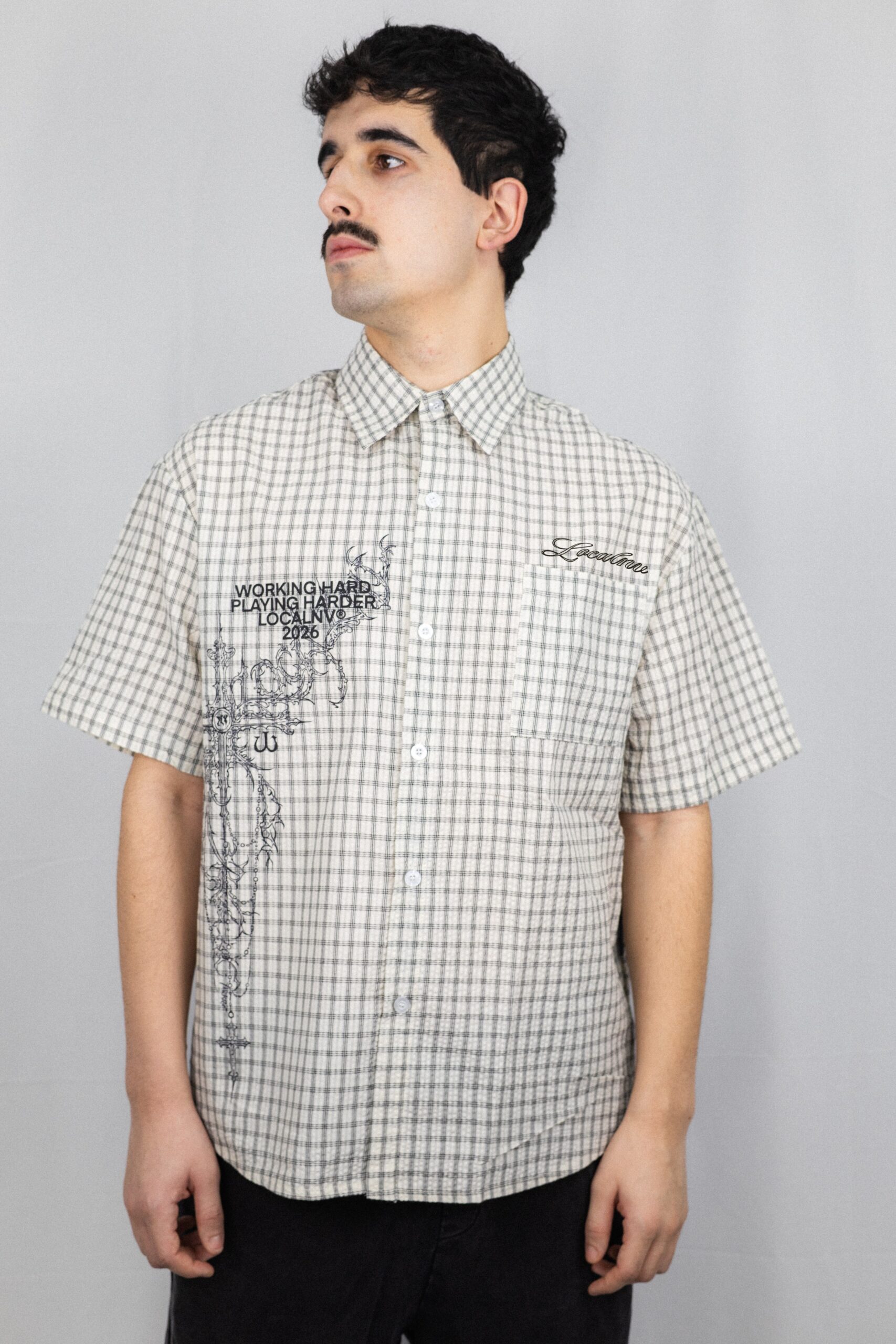 012DROP CHECK CAMISA BEIGE - Imagen 3