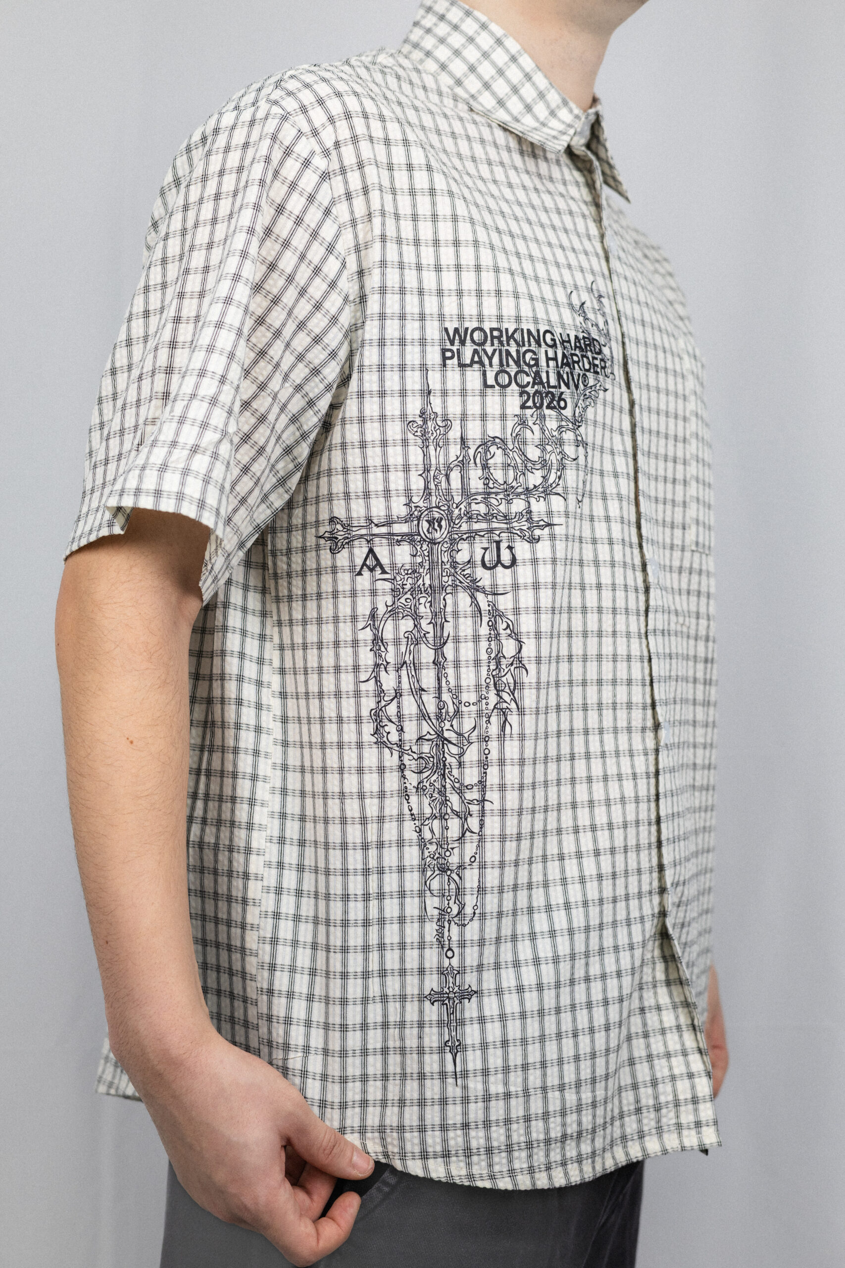 012DROP CHECK CAMISA BEIGE - Imagen 5